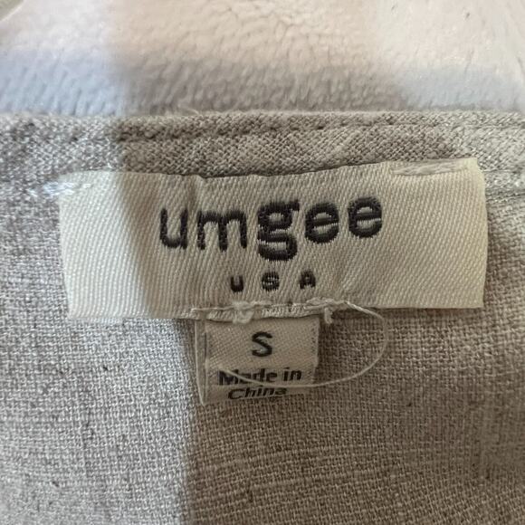 Umgee Womens Small Beige Short Sleeve Linen Cotton Fringe Trim Hi Low Dress - Picture 4 of 8